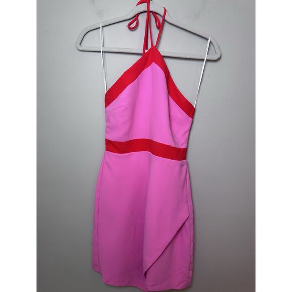 Amanda Uprichard pink and red halter tie mini dress Size XS NWT - Picture 3 of 16